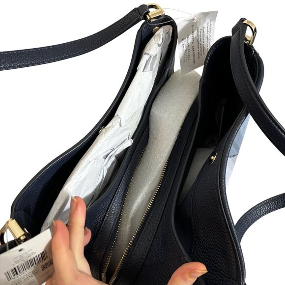 Kate Spade Leila Patchwork Suede Blue Medium Triple Compartment Shoulder Bag NWT - Picture 4 of 6